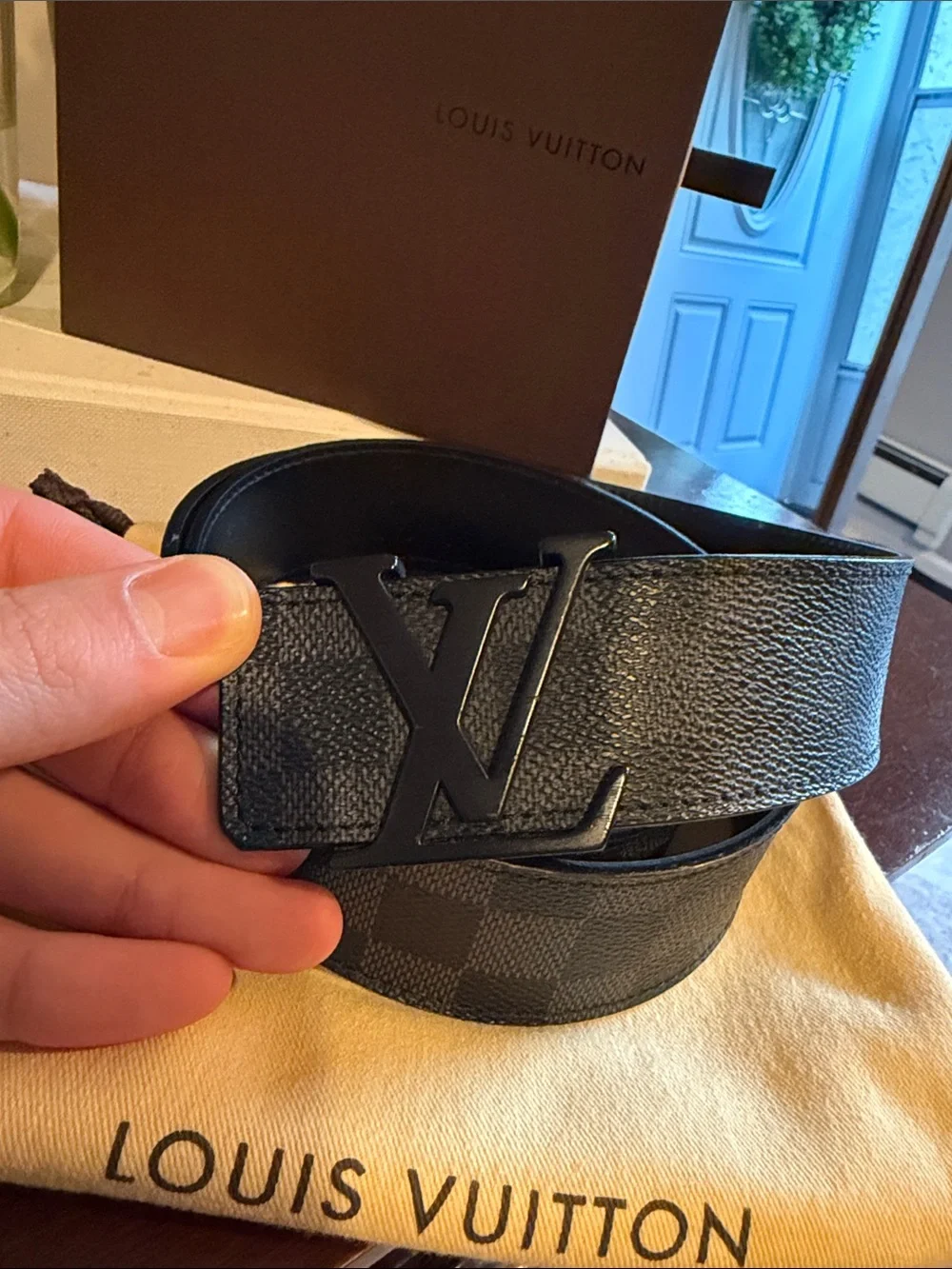 Louis Vuitton Men's Damier Graphite Black/Gray LV Initiales Belt